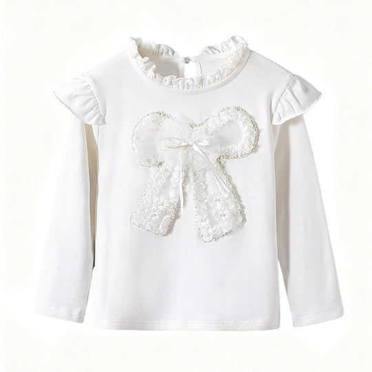Mädchen Langarmshirt mit romantischem Rüschendesign und dekorativem Schleifenmotiv EB