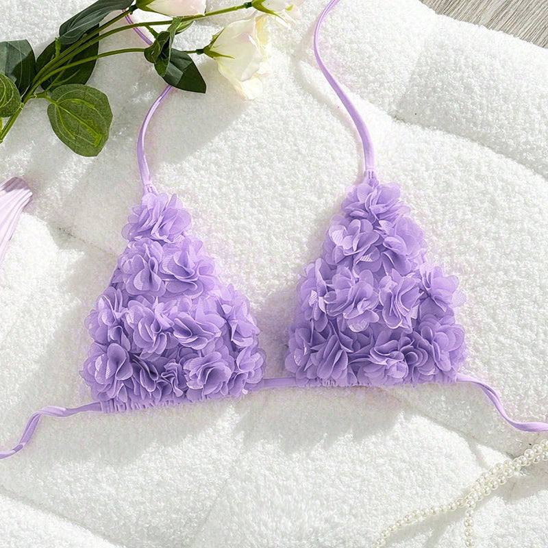 Damen Triangel-Bikinioberteil mit Blumenapplikationen EB