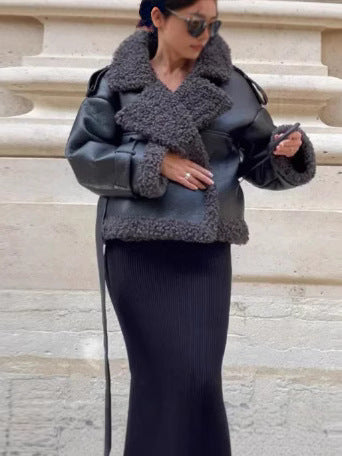 Damen Oversized Kunstlederjacke mit kuscheligem Futter EB