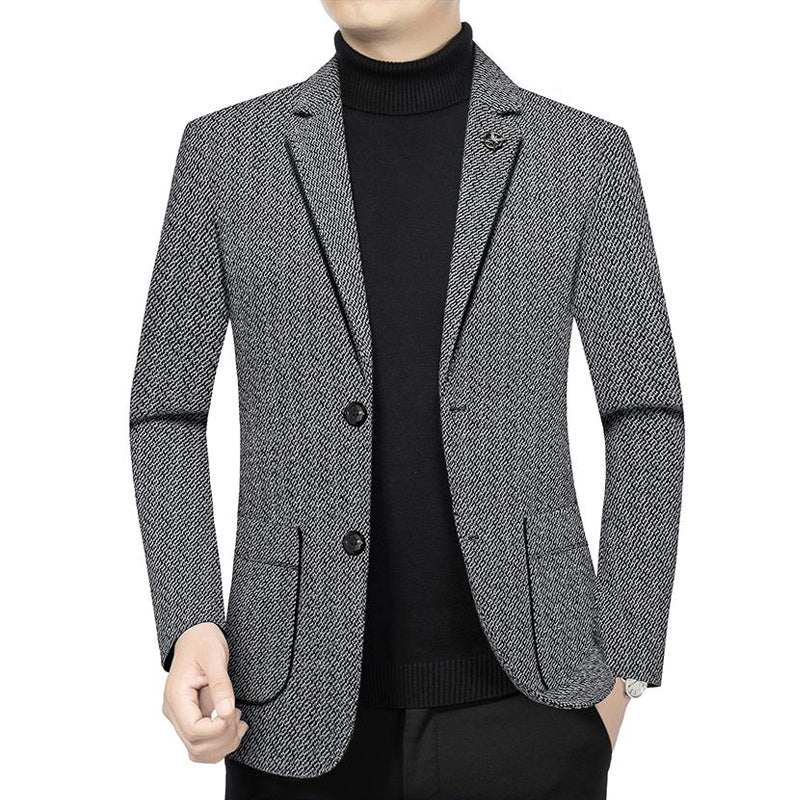 Herren Taillierter Strickblazer im Bouclé-Look mit aufgesetzten Taschen EB