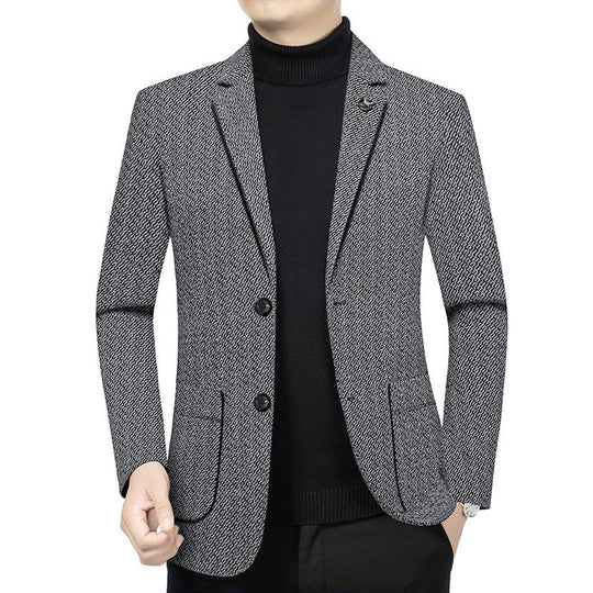 Herren Taillierter Strickblazer im Bouclé-Look mit aufgesetzten Taschen EB