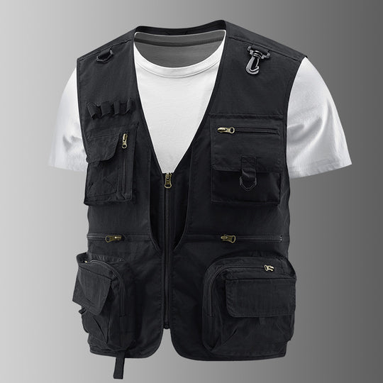 Herren Multifunktionale Outdoor-Utilityweste mit zahlreichen Reißverschlusstaschen, D-Ring und Karabiner EB