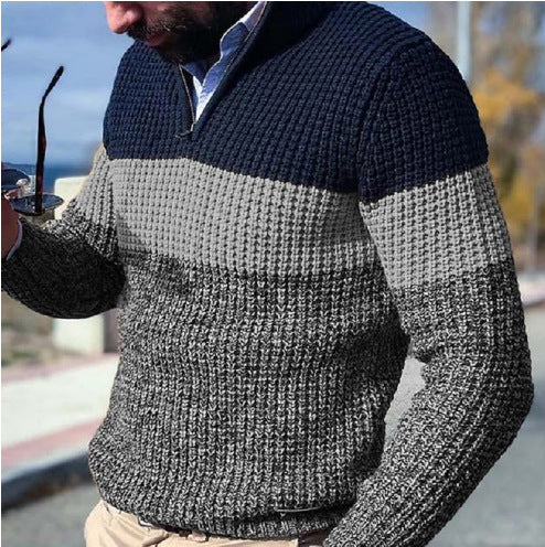 Herren Strickpullover mit strukturierter Oberfläche und halben Reißverschluss EB