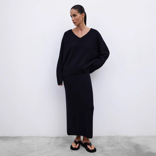 Damen Oversized V-Ausschnitt Strickpullover EB