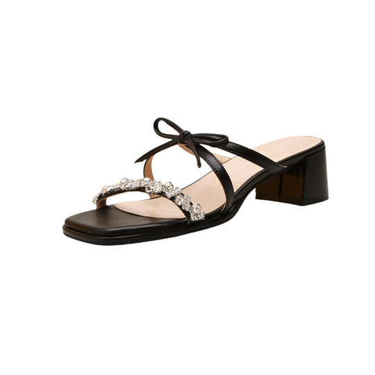 Damen elegante Sandalen mit funkelnder Strass-Applikation und bequemer Blockabsatz EB