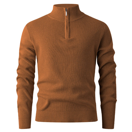 Herren nan Slim-Fit Halbzip-Strickpullover aus Merino-Baumwollmix mit verstärktem Stehkragen EB