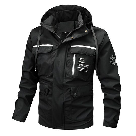 Herren nan wasserfeste Kapuzen-Regenjacke mit Mehrfach-Taschen und winddichter Membran EB
