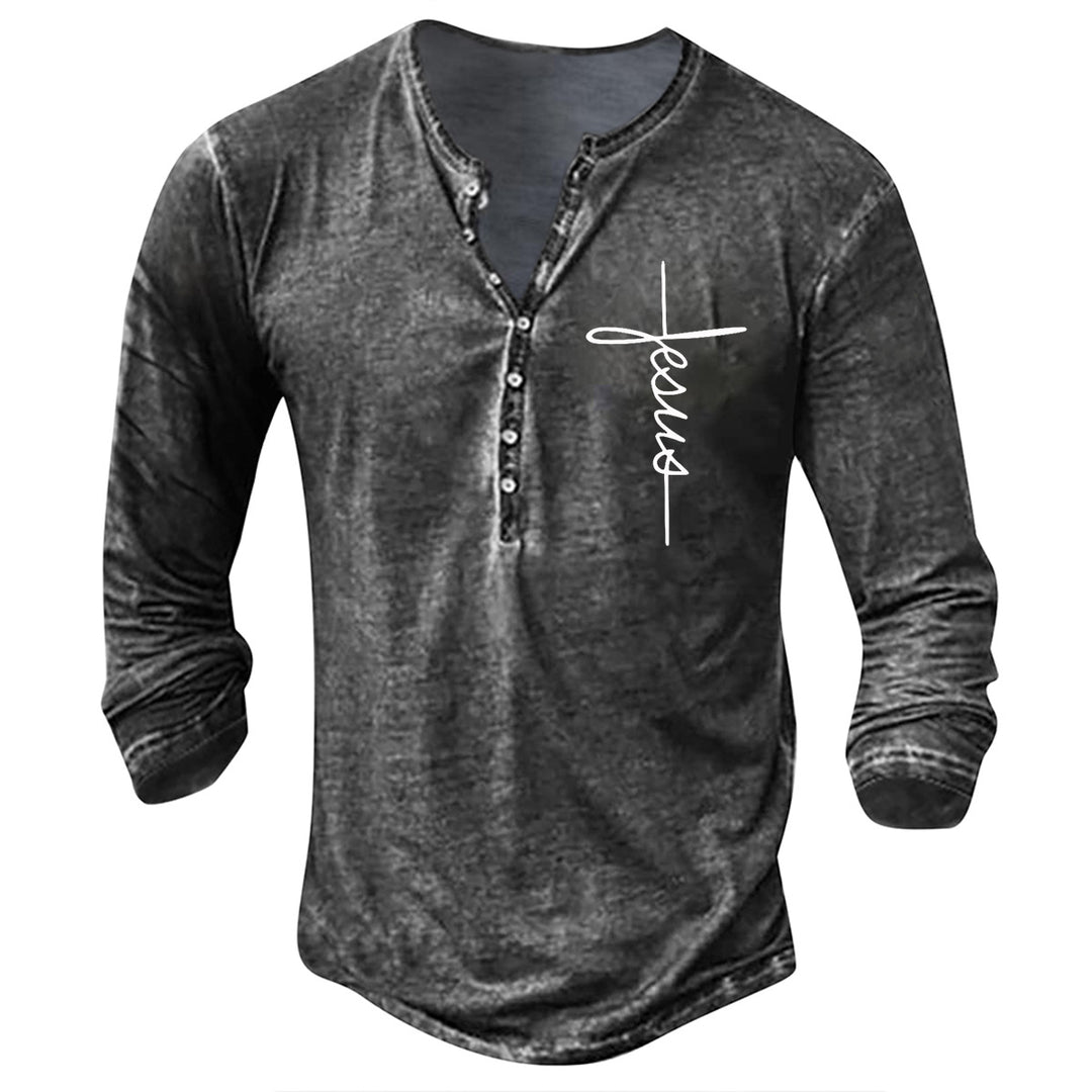 Herren Langarm Henley-Shirt mit kreativem Grafikdruck EB