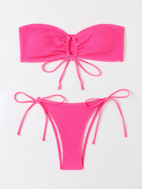 Damen Bandeau-Bikini-Set mit Klettverschluss und verstellbaren Bindebändern EB