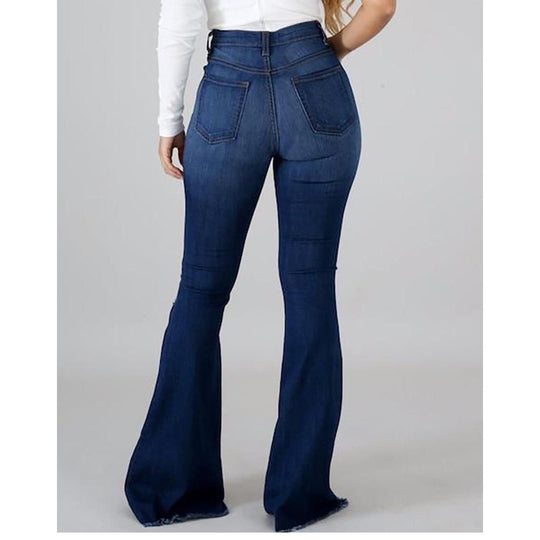 Damen Bootcut-Jeans mit ausgefranstem Saum und Destroyed-Details EB