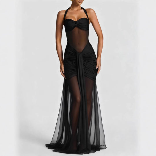Damen elegantes Kleid im Bodycon-Stil mit raffiniertem Mesh-Einsatz EB