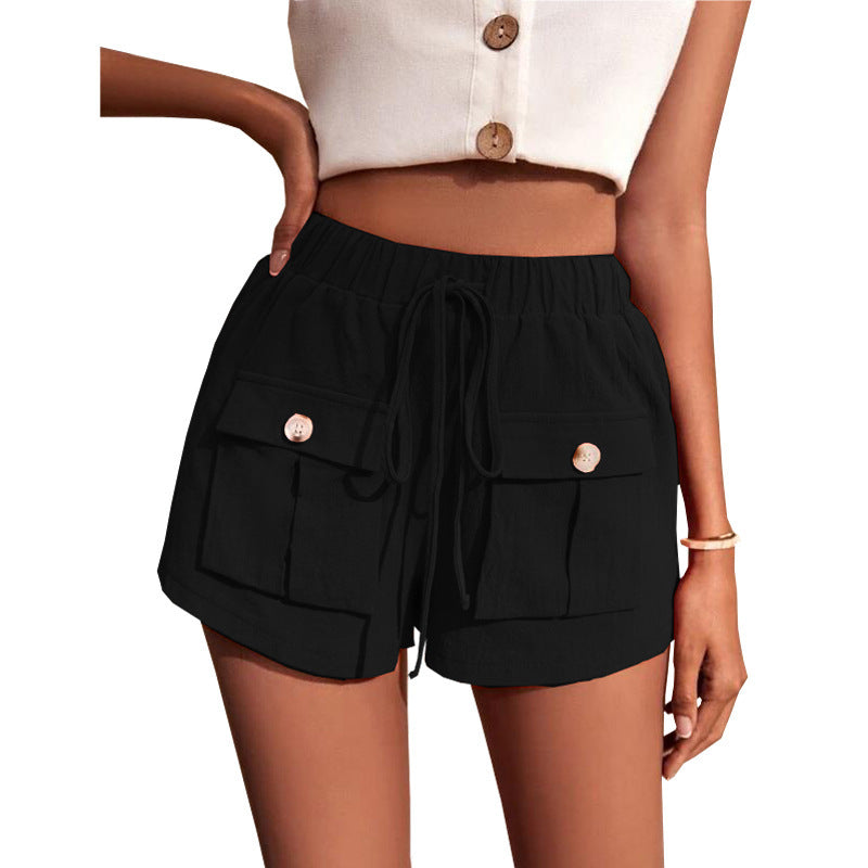 Damen lässige Shorts mit praktischen Taschen und komfortablem Kordelzug EB