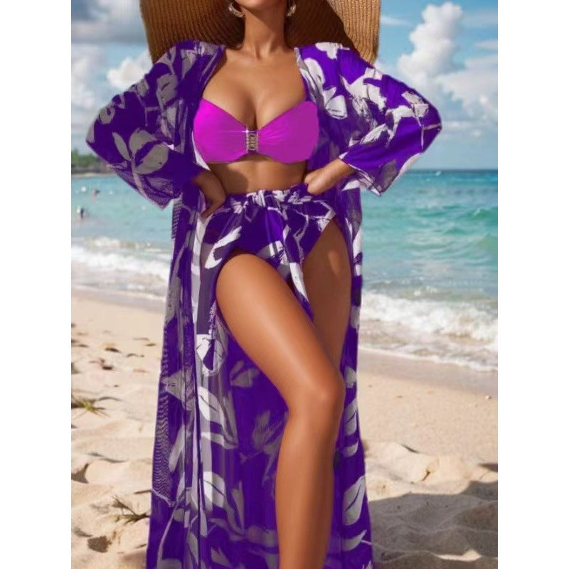 Damen Bikini-Set mit floralem Überrock und stilvollem Bandeau-Oberteil EB