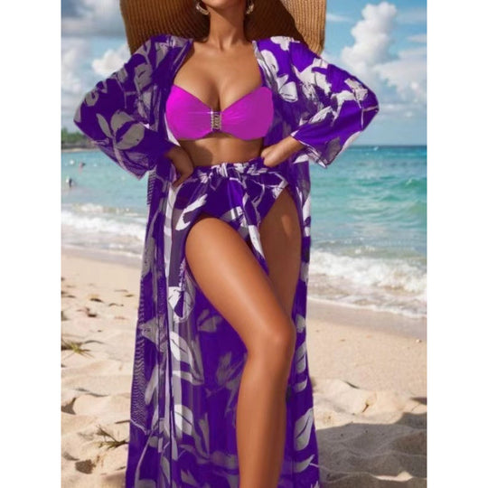 Damen Bikini-Set mit floralem Überrock und stilvollem Bandeau-Oberteil EB
