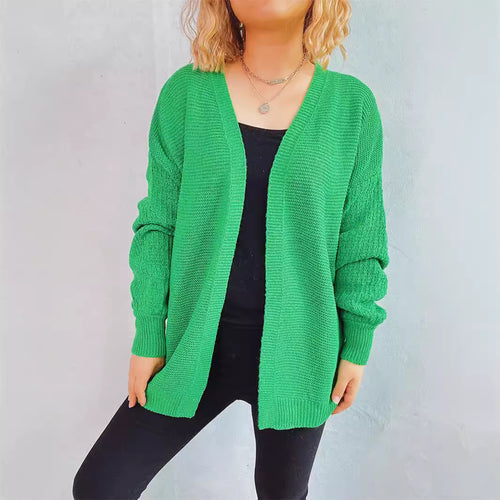 Damen lässige Strickjacke mit voluminösen Ärmeln und modernem Strukturmuster EB