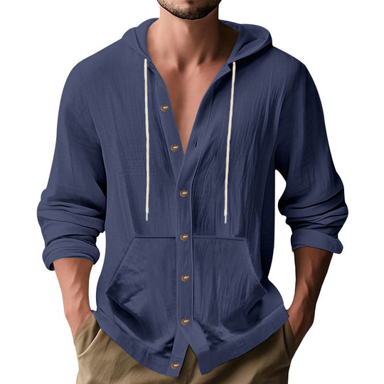 Herren lässiger Kapuzenpullover mit Knopfleiste und praktischen Seitentaschen EB