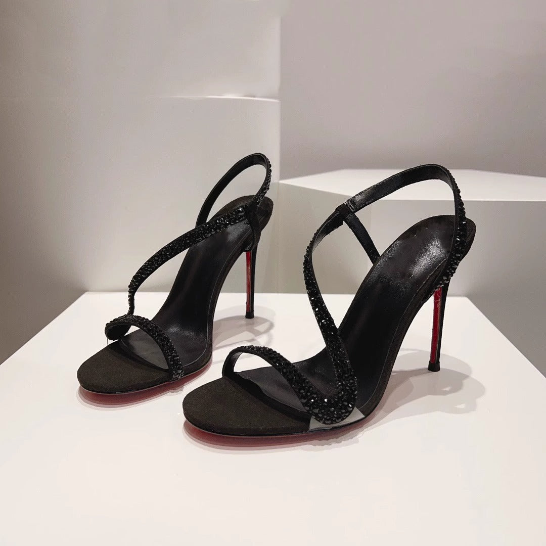 Damen elegante High Heel Sandalen mit funkelnder Strassverzierung EB