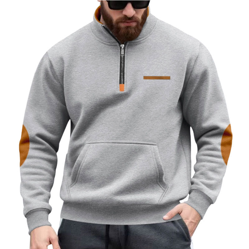 Herren Kapuzenpullover mit halbem Reißverschluss und farblichen Akzenten EB