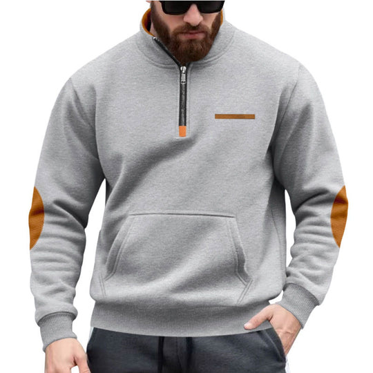 Herren Kapuzenpullover mit halbem Reißverschluss und farblichen Akzenten EB