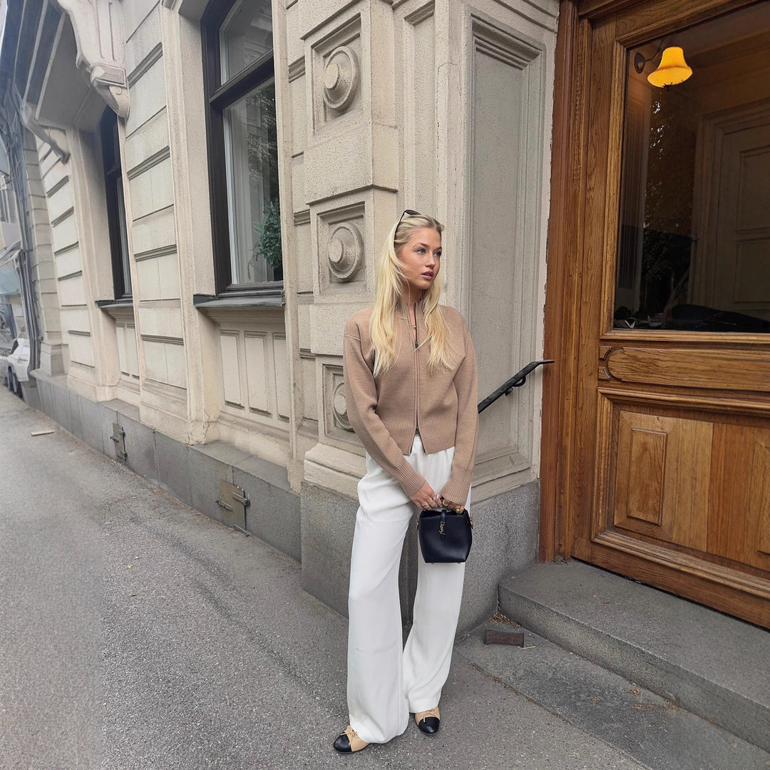 Damen Elegante Strickjacke mit durchgehendem Reißverschluss EB