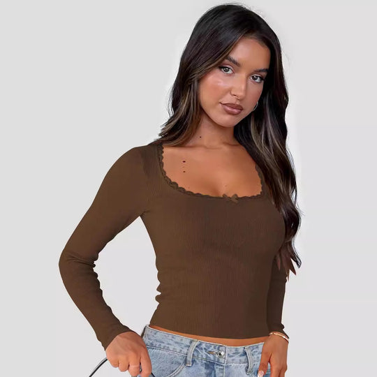 Damen Langarmshirt mit eleganter Rüsche und körpernaher Passform EB