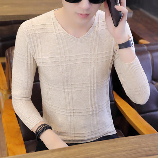 Herren Langarm-Pullover mit modernem Rippmuster und V-Ausschnitt EB