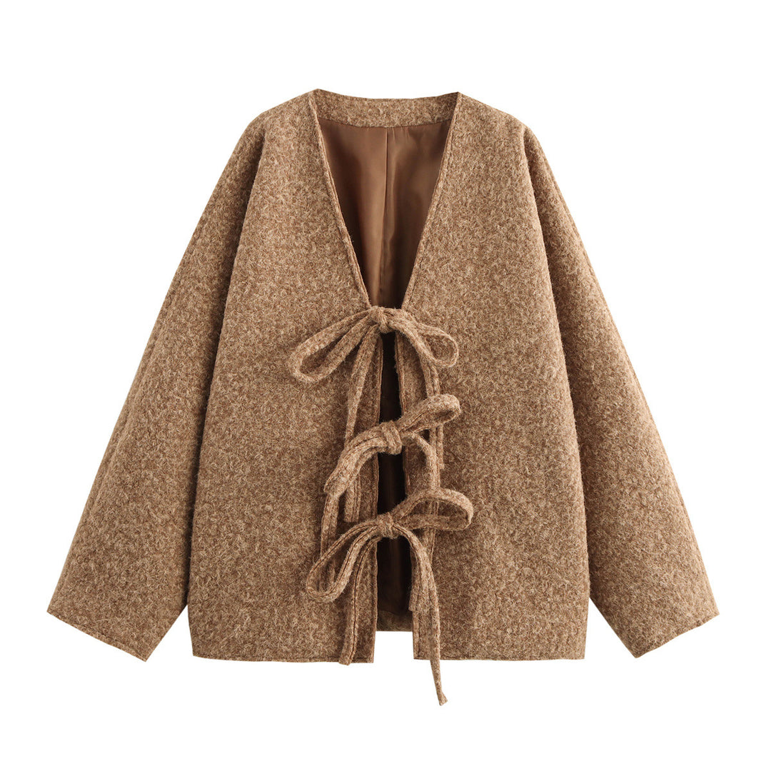 Damen Oversized Wolljacke mit dekorativen Schleifendetails EB
