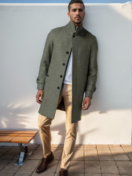Herren klassischer Trenchcoat mit stilvollem Gürtel und doppelter Knopfreihe EB