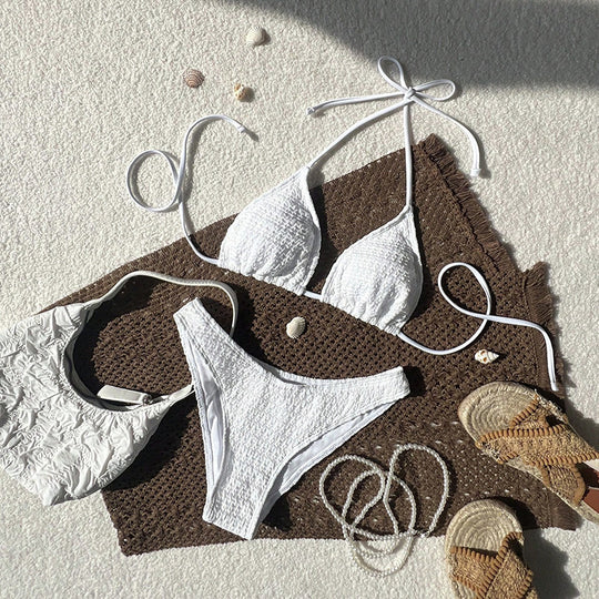 Damen Triangel-Bikini mit strukturierter Oberfläche und verstellbaren Trägern EB
