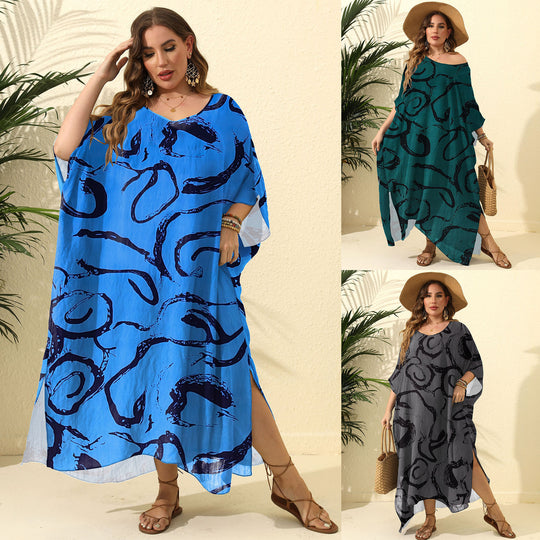 Damen luftiger Kaftan mit stylishem Muster EB