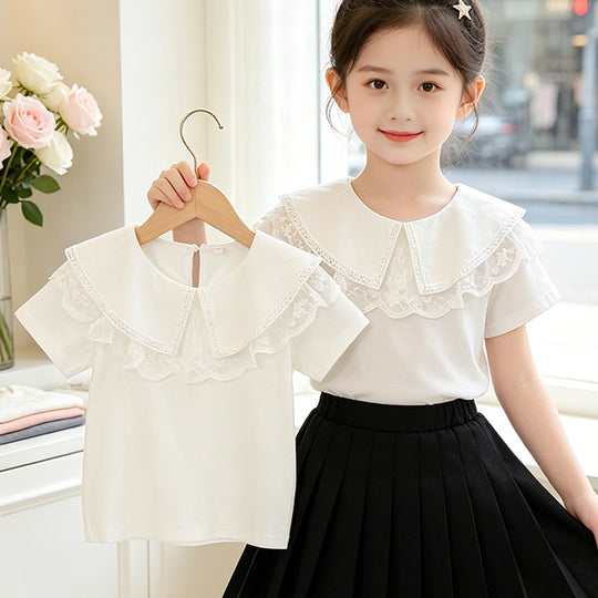Damen elegante Bluse mit Spitzenkragen EB