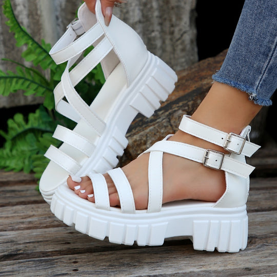 Damen Plateausandalen mit verstellbaren Riemen und robustem Profil EB