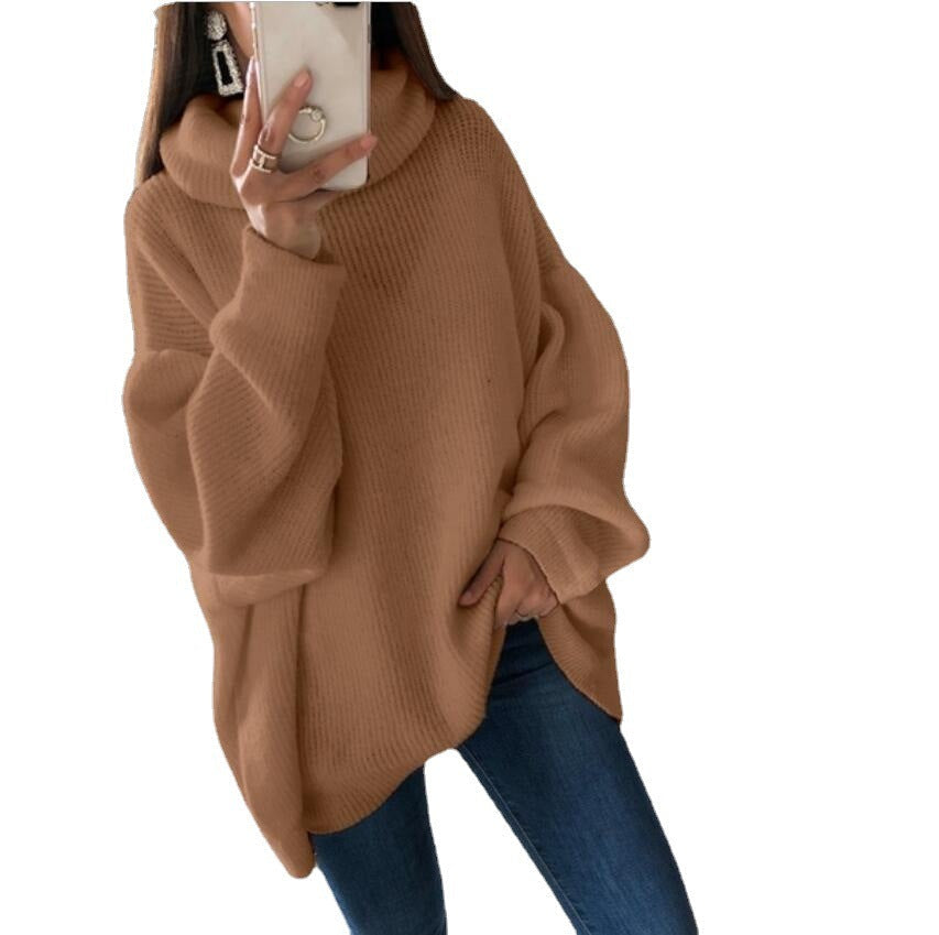 EB | Damen Strickpullover mit Rollkragen lockerer Sitz, einfarbig