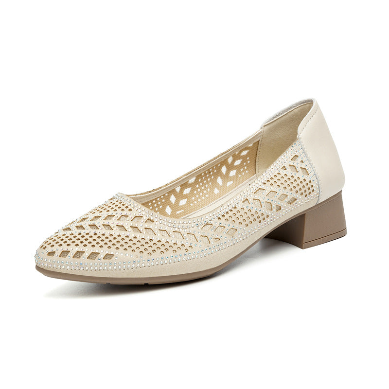 Damen Elegante und luftige Ballerinas mit ausgefallenem Lochmuster EB