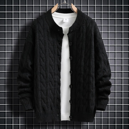 Herren Strickjacke mit modernem Zopfmuster und durchgehendem Knopfverschluss EB