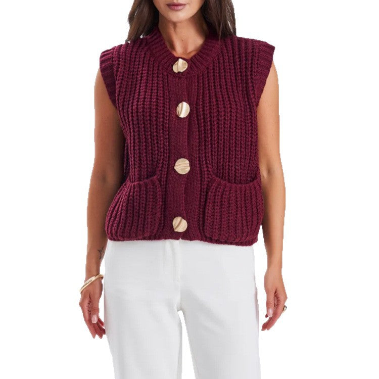 Damen Grobgestrickter Oversize Cardigan mit Zierknöpfen EB