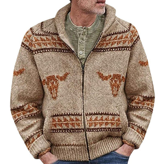 Herren Strickjacke mit einzigartigem Wildwest-Muster und warmem Futter EB