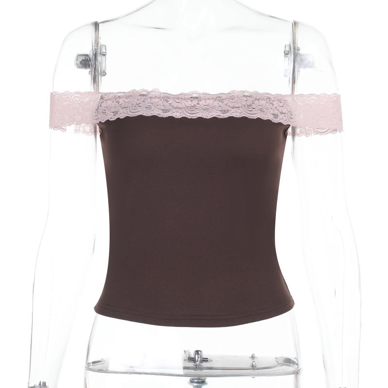 Damen Off-Shoulder Top mit zarten Spitzenakzenten EB
