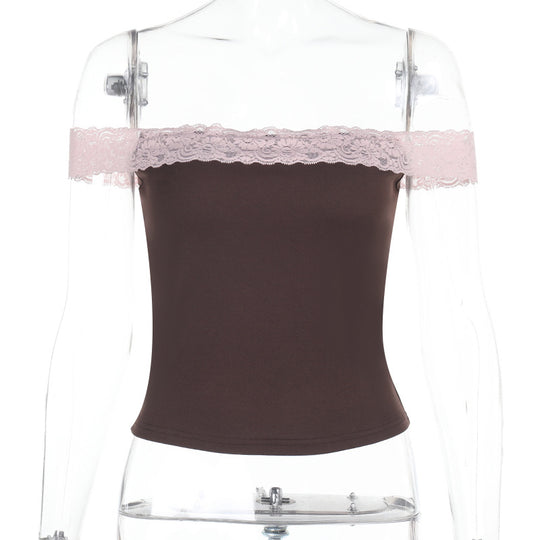 Damen Off-Shoulder Top mit zarten Spitzenakzenten EB