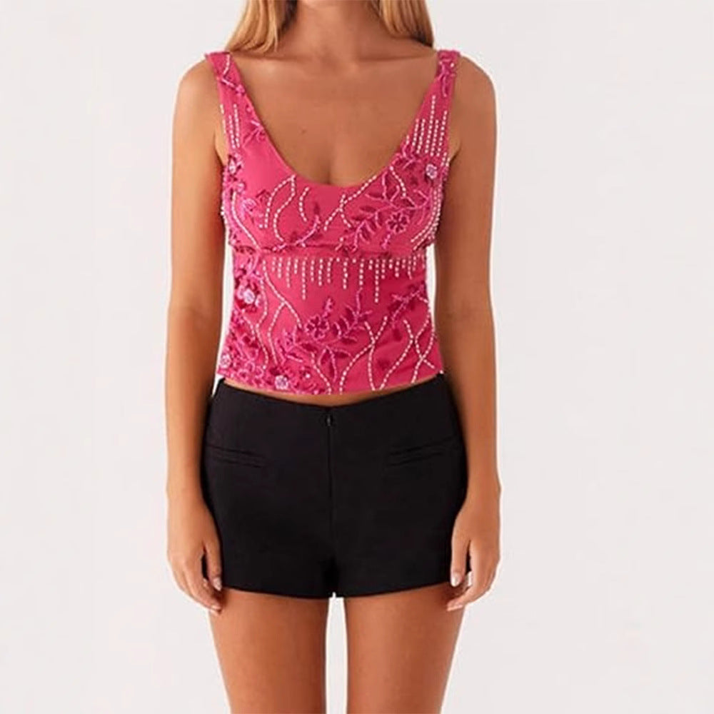Damen Couture-Oberteil mit floralem Strassdesign und figurbetontem Schnitt EB