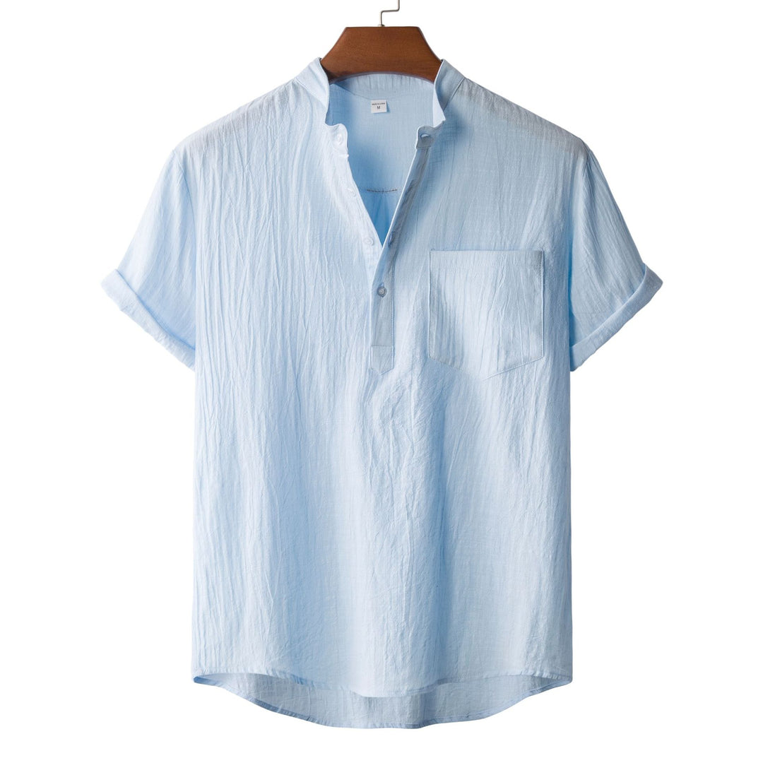 Herren Kurzarmhemd mit modernem Henley-Kragen und praktischer Brusttasche EB