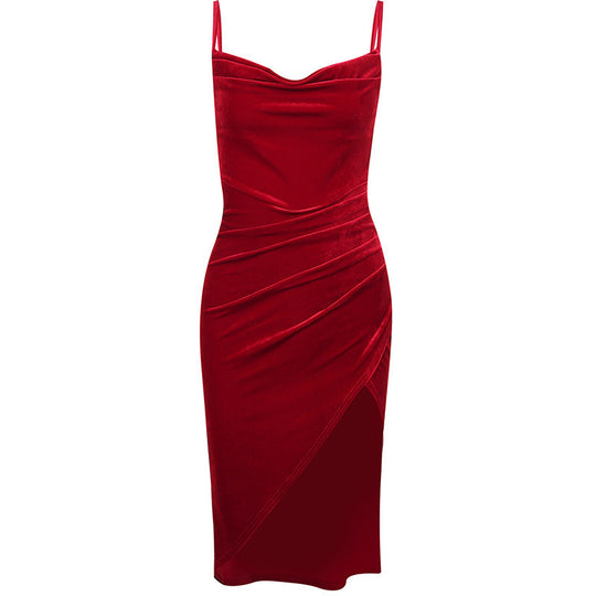 Damen elegantes Wickelkleid mit hohem Schlitz und schmalen Trägern EB