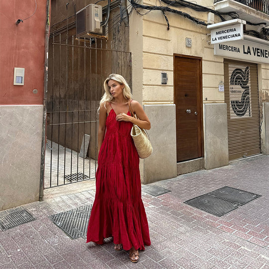 Damen Maxikleid mit raffinierten Falten und zarten Spaghettiträgern EB