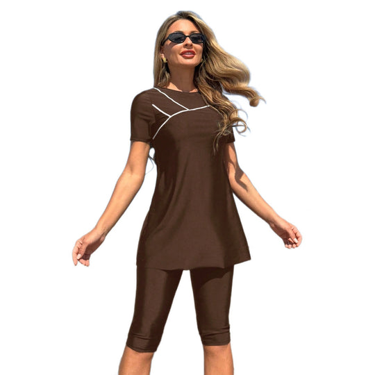 Damen Sportliches Badeset mit kurzem Oberteil und Leggings EB
