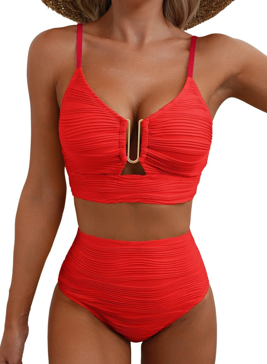 Damen Hochtailliertes Bikini-Set mit modischem Cut-Out EB