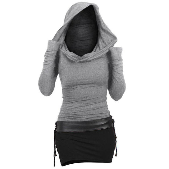 Damen Hoodie-Kleid mit Wickelkragen und figurbetontem Schnitt EB