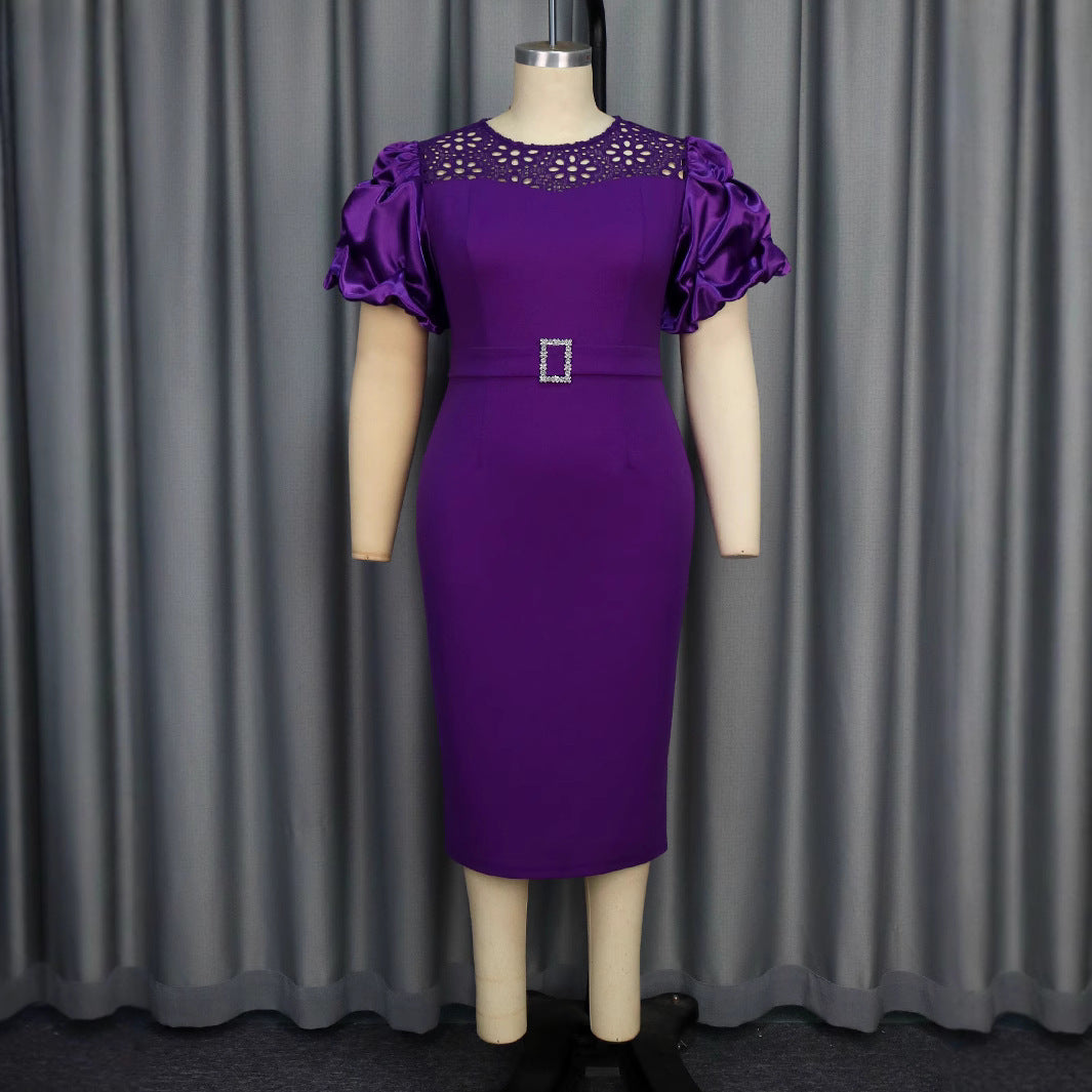 Damen Figurbetontes Cocktailkleid mit kreativem Rüschendesign und dekorativem Taillengürtel EB