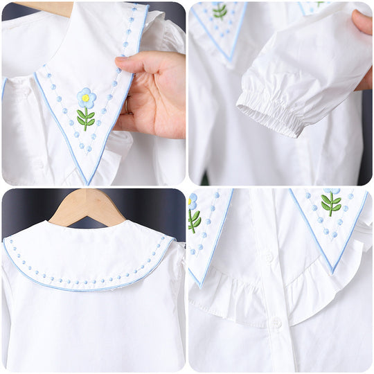 Mädchen Rüschenbluse mit besticktem Kragen EB