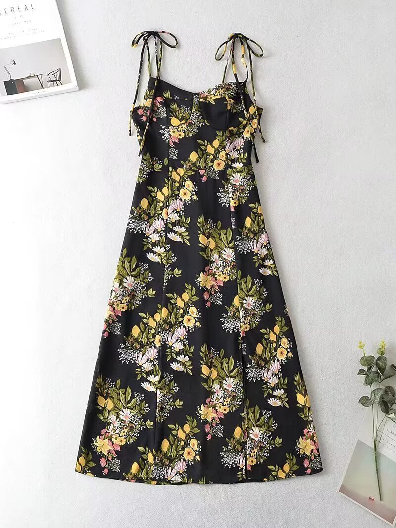 Damen Maxikleid mit floralem Design und zarten Spaghettiträgern EB