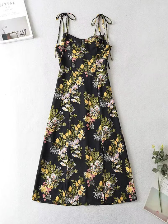 Damen Maxikleid mit floralem Design und zarten Spaghettiträgern EB